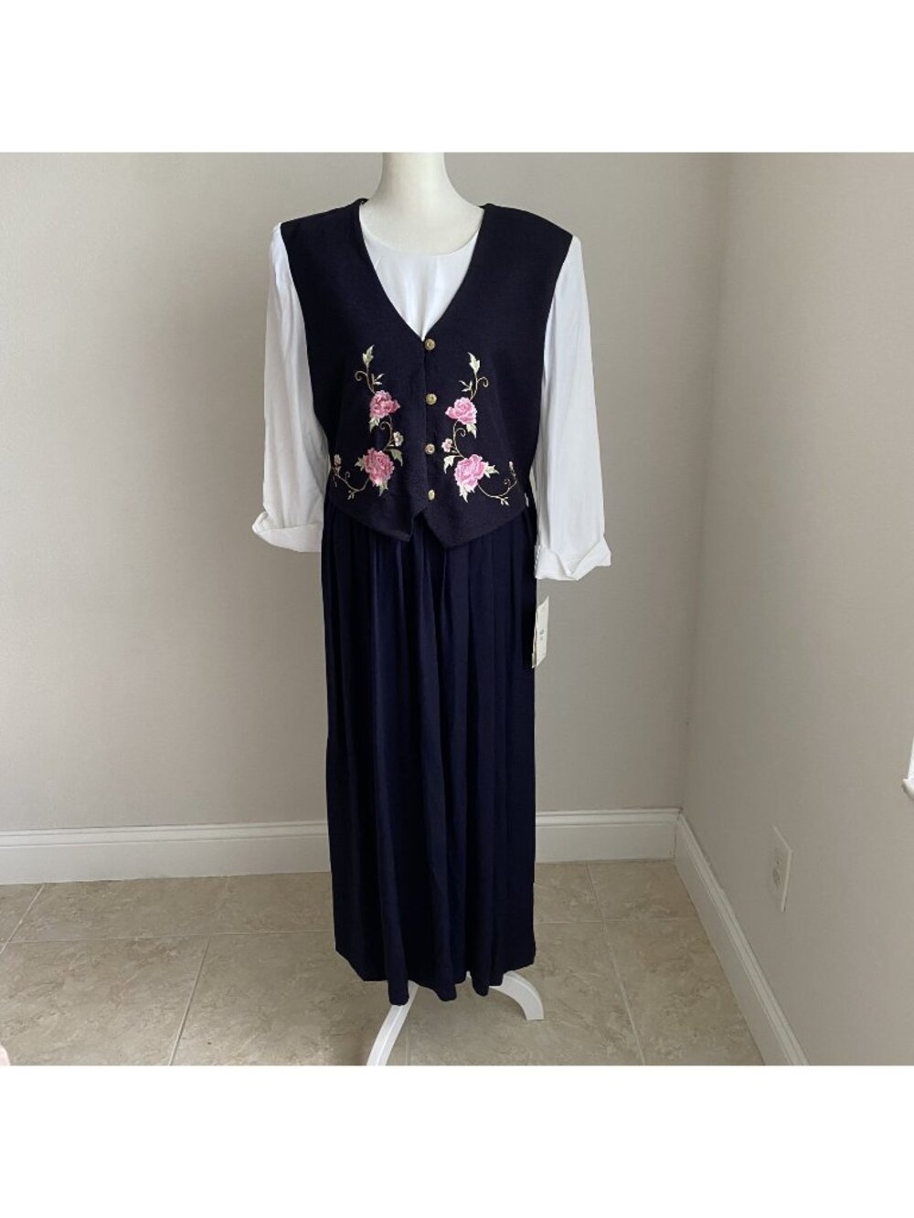 NWT Vintage Allison-Che Womens 12 Embellished Black & White Dress 80s 90s Retro